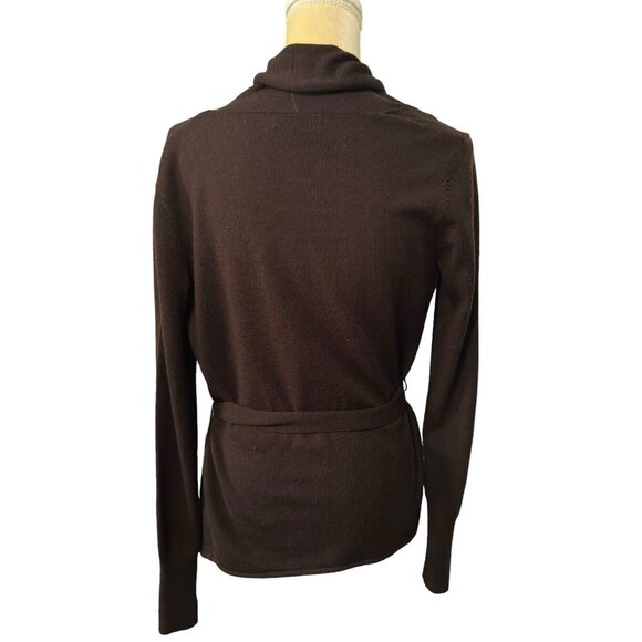 Merona‎ Target Brown 100% Wool Cardigan Sweater With Belt Small - Picture 3 of 5